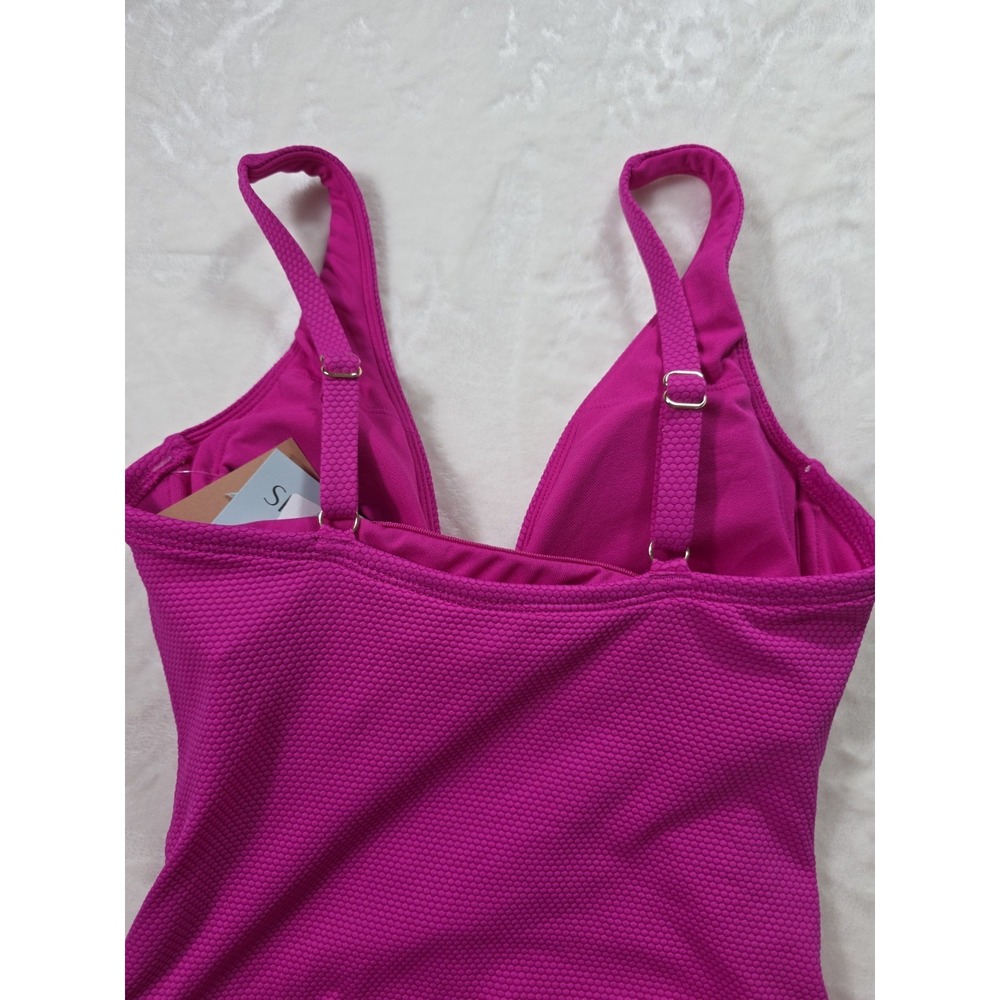NWT Shade & Shore Pink One Piece Swimsuit Textured High Leg Size S 4-6 - Picture 9 of 12
